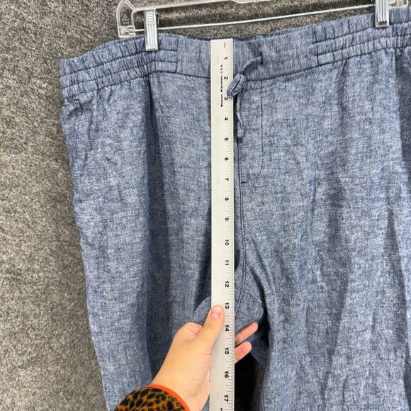 Old Navy Pants Women XL Blue High Rise Flat Front Drawstring Linen Chino Pockets - Picture 4 of 8